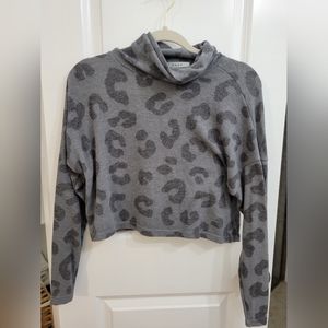 XS Gray Leopard Crop Sweater